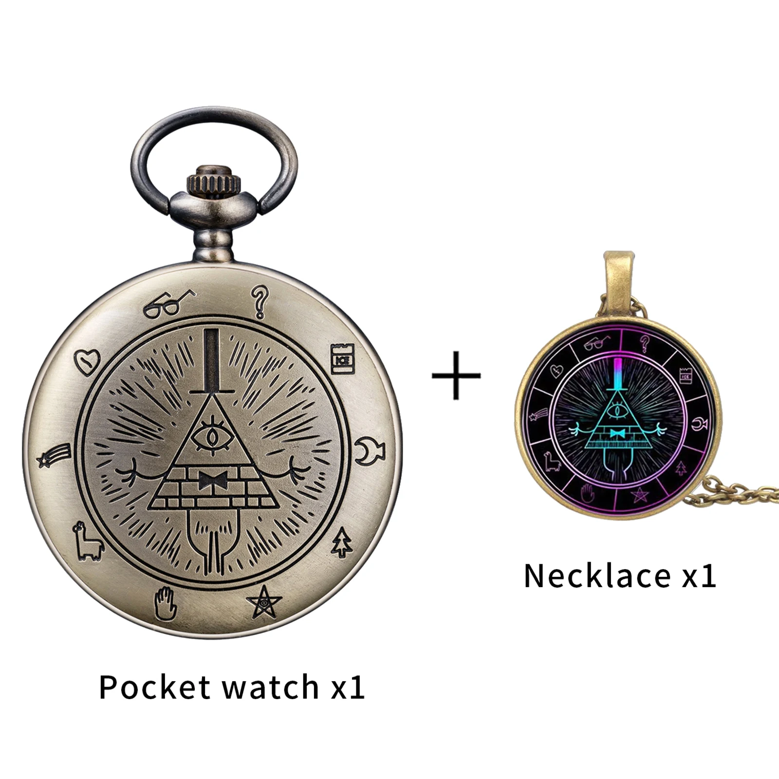 Retro Bronze Necklace Jewelry Chain Clock Quartz Analog Steampunk Bill Cipher Gravity Falls Pocket Watch For Men Gift