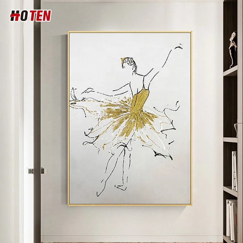 Modern popular handmade abstract golden ballerina oil painting on canvas