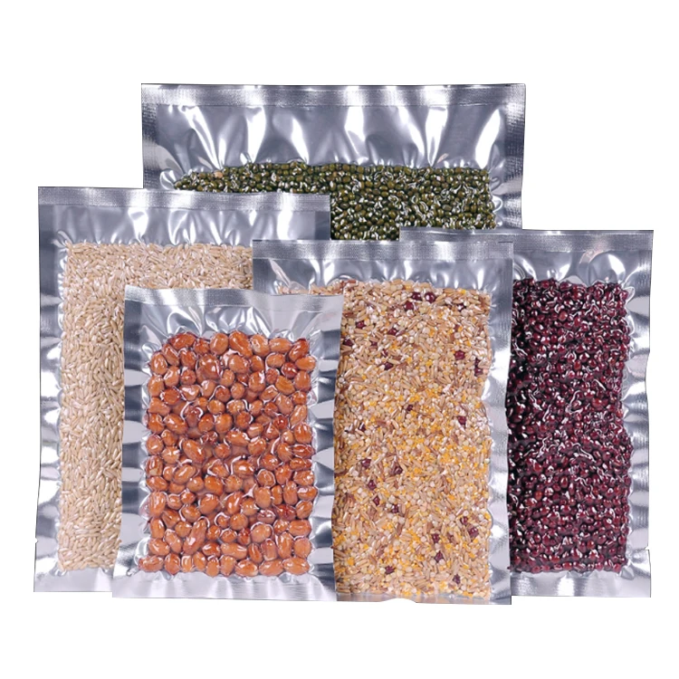 Custom Logo Silver 80 Micron Aluminum Foil Storage Food Vacuum Sealed Bag For Grains/Nuts
