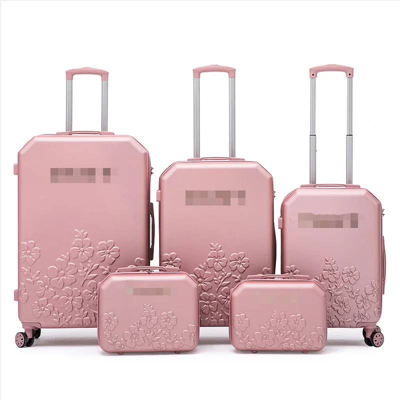 2024 Custom 12+14+20+24+28 5pcs Luggage ABS PC Travel Business Carry-on Luggage Novel PINK Trolley Suitcases