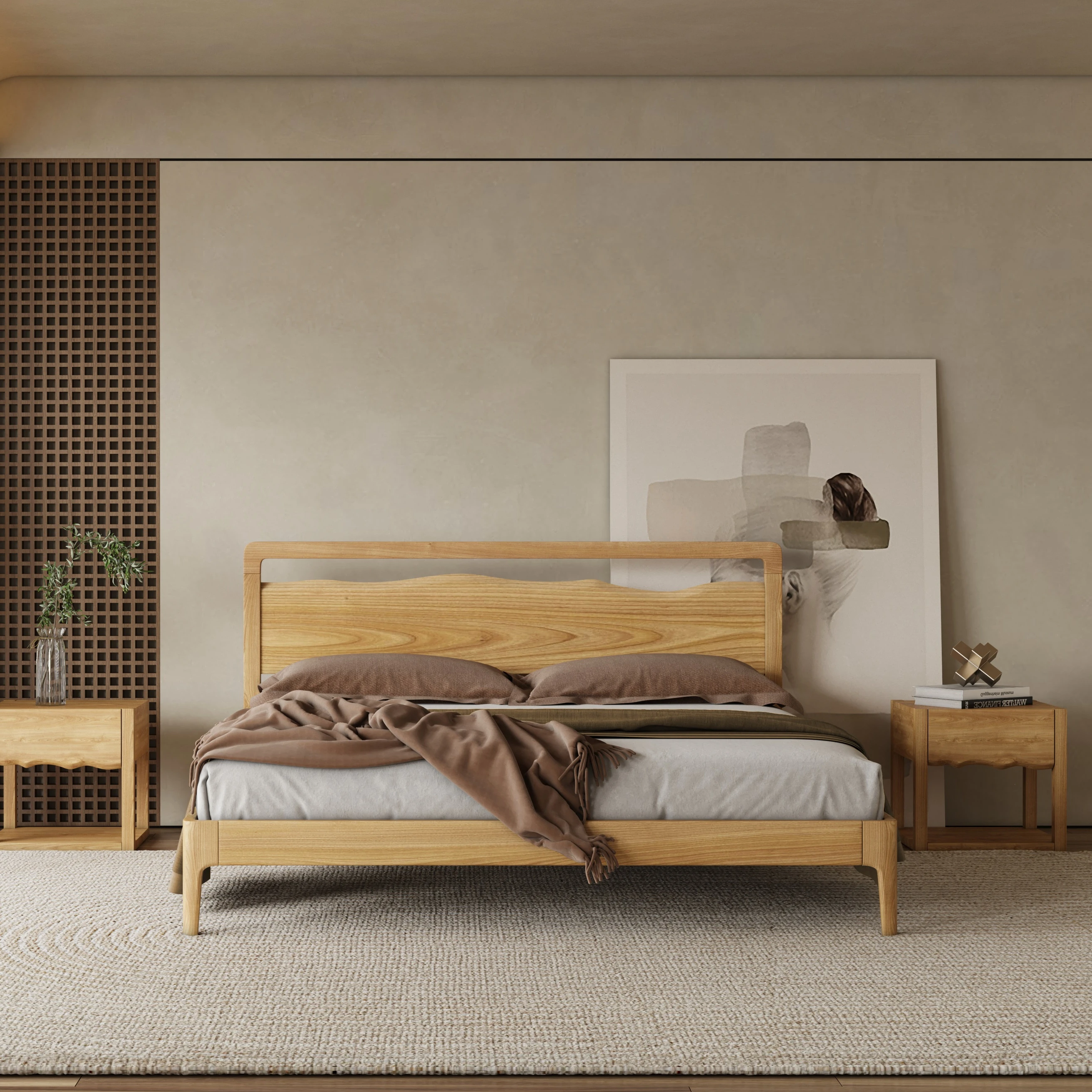 Modern European Bedroom Furniture Single Size Wooden Bed Frame Bed Strong Wood Slat Support