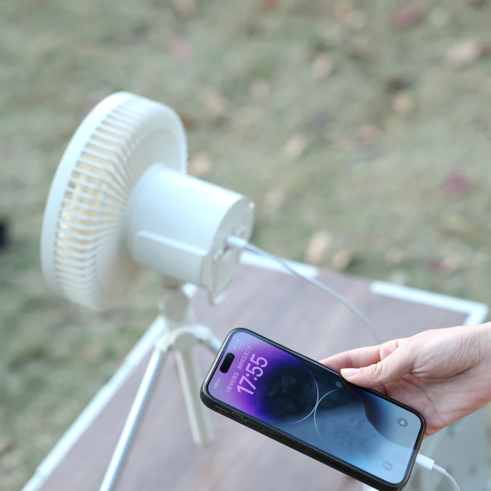 Portable Rechargeable 10000mah Table Tripod Fan Power Bank Outdoor Camping Mini Ceiling Fan With led light