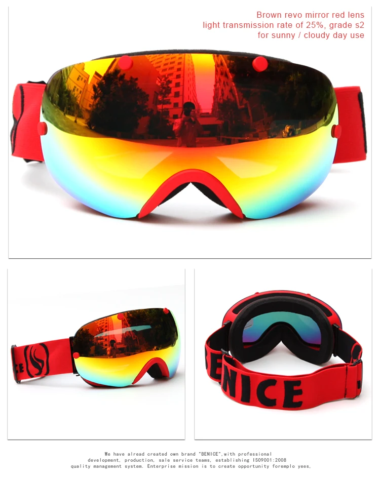 BE NICE Mix Color Full UV Protection Spherical Ski Snow Goggles SNOW - 2301