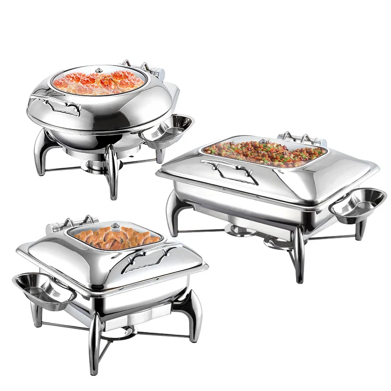 Hotel Supplies Round  Hydraulic Luxury Chafing Dishes Buffet Stove Gold Buffet Food Warmer 9l Cheffing Dish For Catering