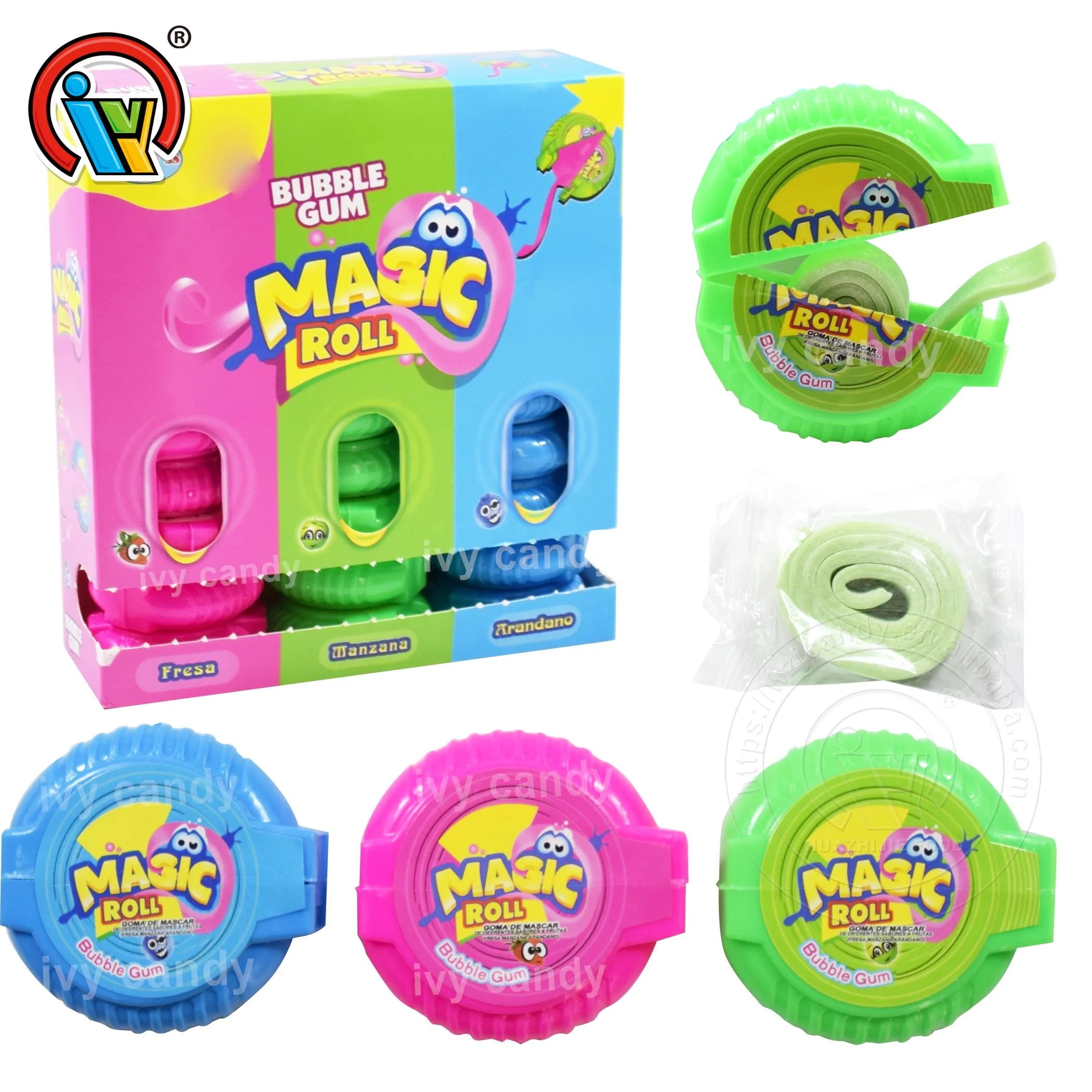 Hot selling fruit bubble gum roll chewing gum display box