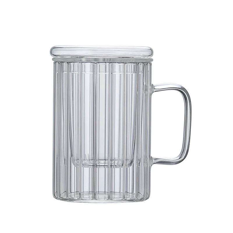 Portable glass three-piece travel tea cup with lid and belt to separate the tea transparent flower water cup mug