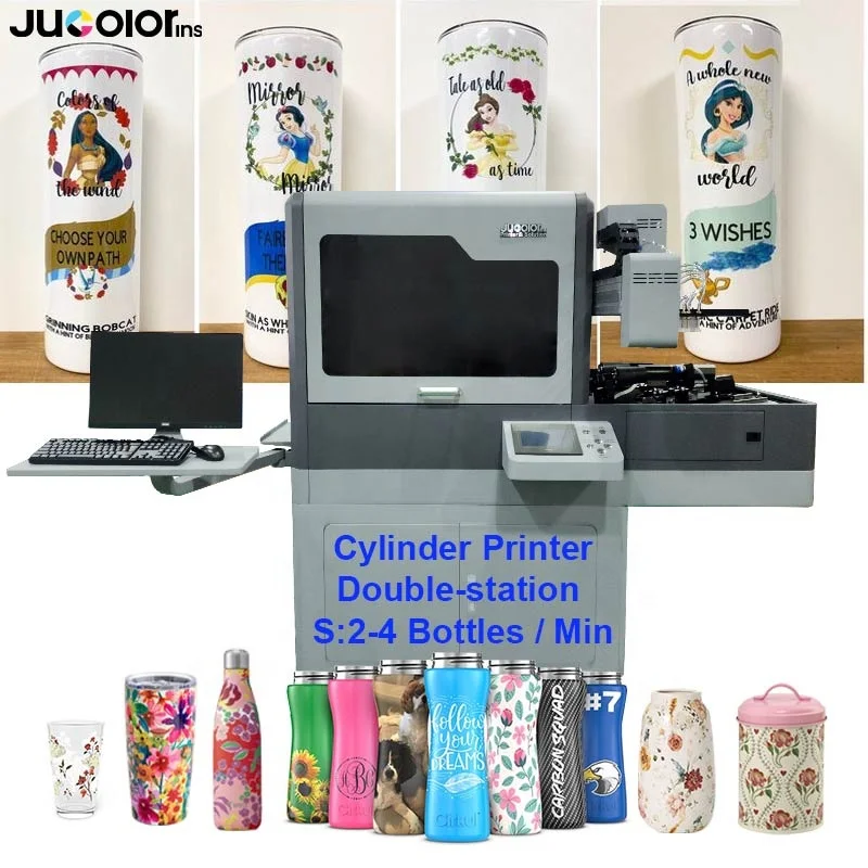 Auto-Fast 2-4 Bottles / Min 360 Degree Rotary Printing Machine Bottle Thermos Metal  Tumbler Cylinder Printer