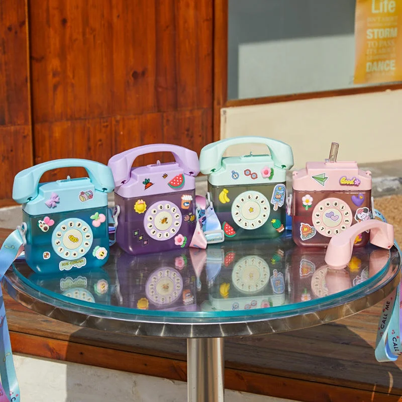 400ml Novelty gifts water cup portable telephone plastic bottle with handle strap school for kids