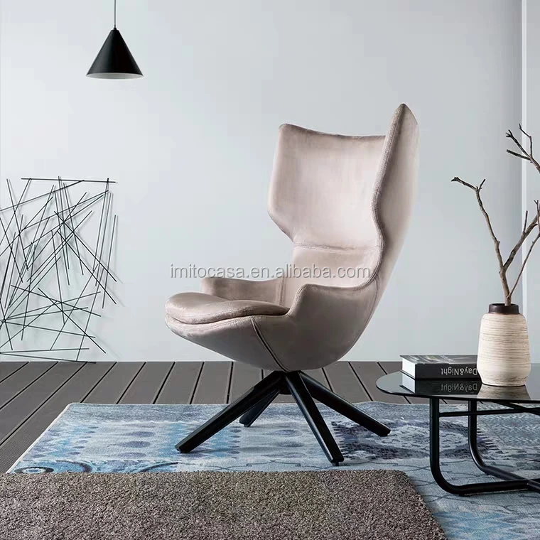 
Italy New Design Living Room Grey Velvet High Back Chair Luxury Comfortable Fabric Leisure Chair Modern Quality Recliner Chair 