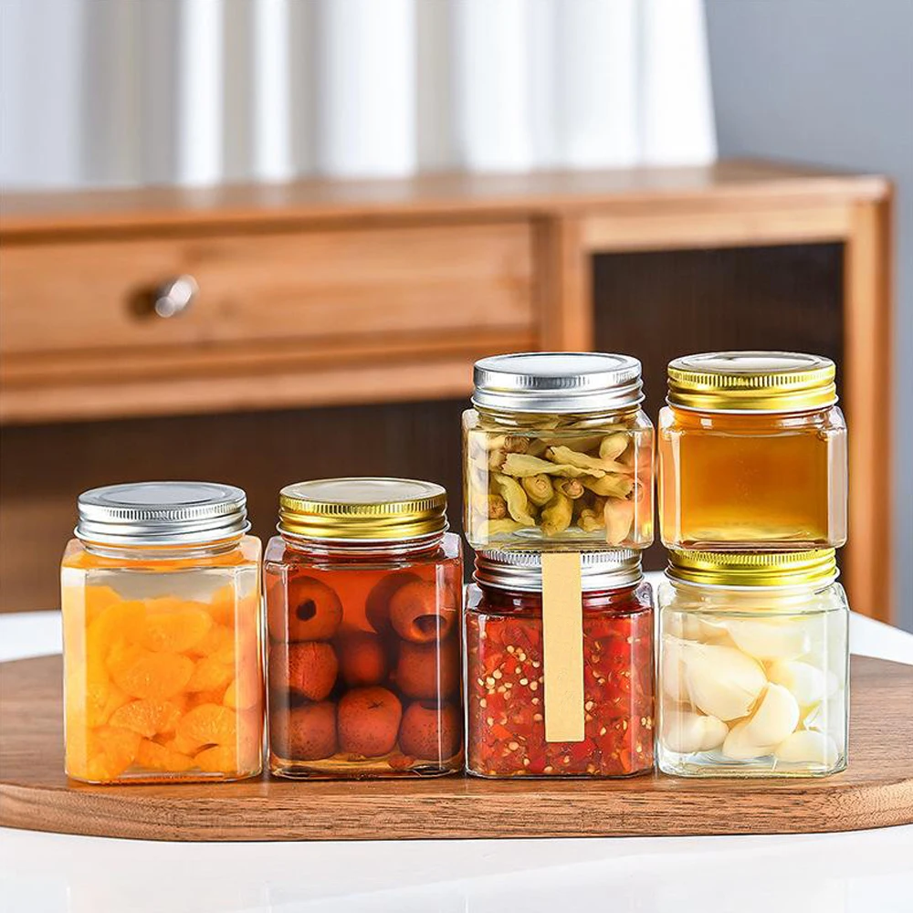 Chizikon 80ml 150ml 200ml square food container honey glass jar transparent storage bottle with Iron lid