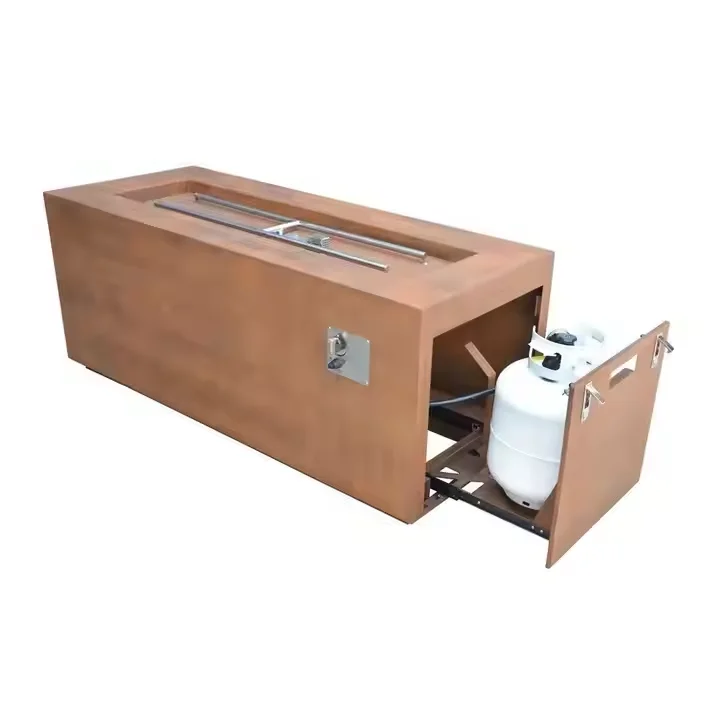 Outdoor Metal Gas Fire Pit Corten Steel Fireplace With Stainless Steel Burner Pan