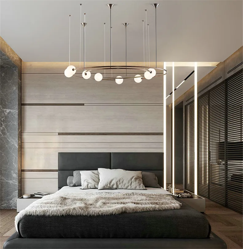 Simig lighting modern creative round metal pendant light fixtures glass small ball bean interior chandelier parts