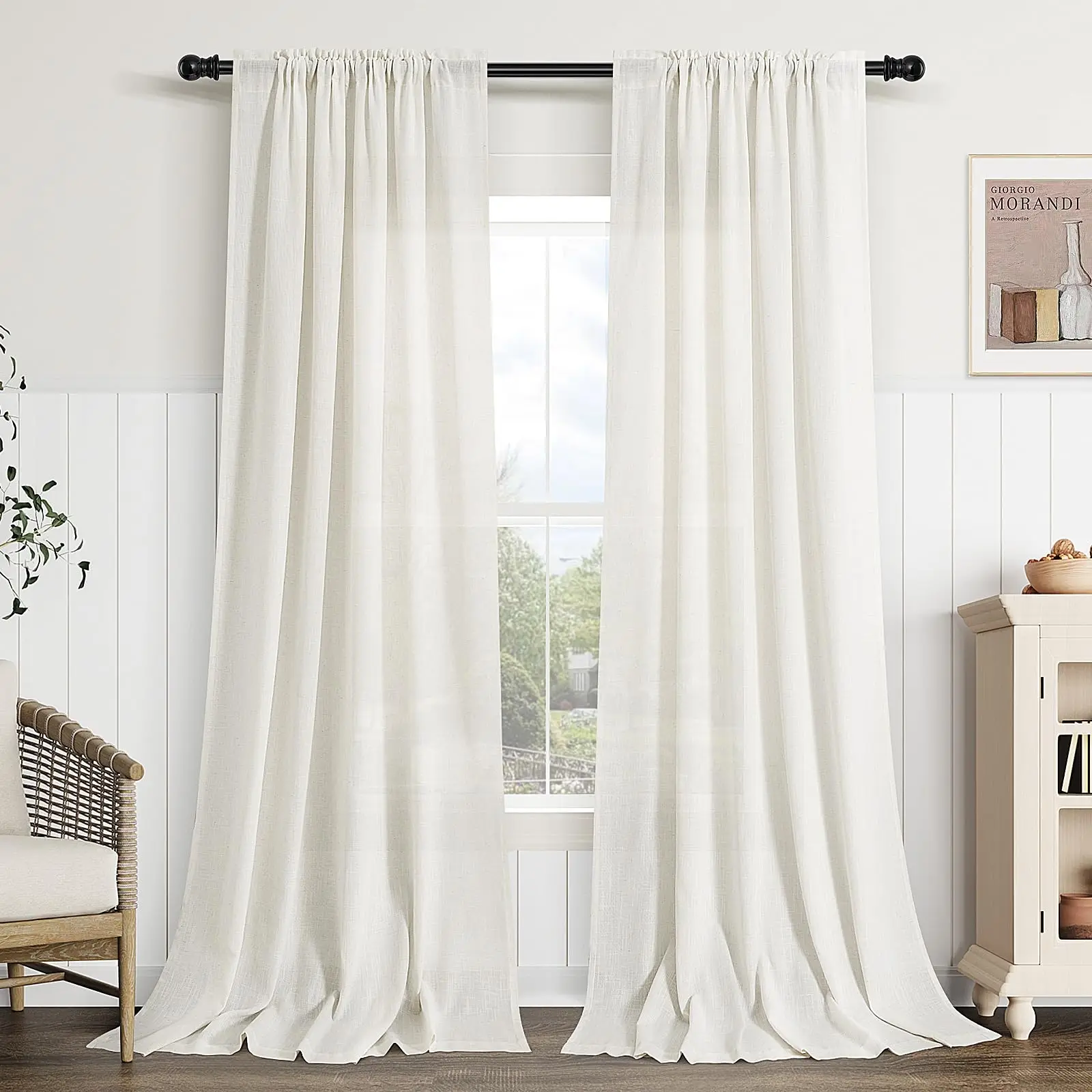 Natural Linen Curtains 84 Inch Length Rod Pocket Semi Sheer Boho Curtains blackout Printed decor custom home Living Room Drapes