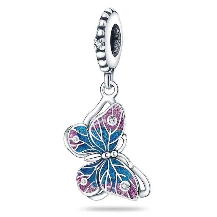 Beautiful Blue Pink Magic Luminous Butterfly Pendant for snake chain high quality butterfly charms for keychain necklace jewelry