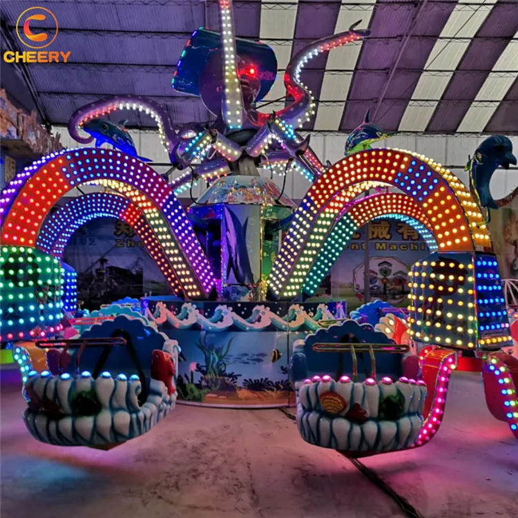 Cheery amusement park games machine mechanical equipment shaking head happy flying octopus carnival ride