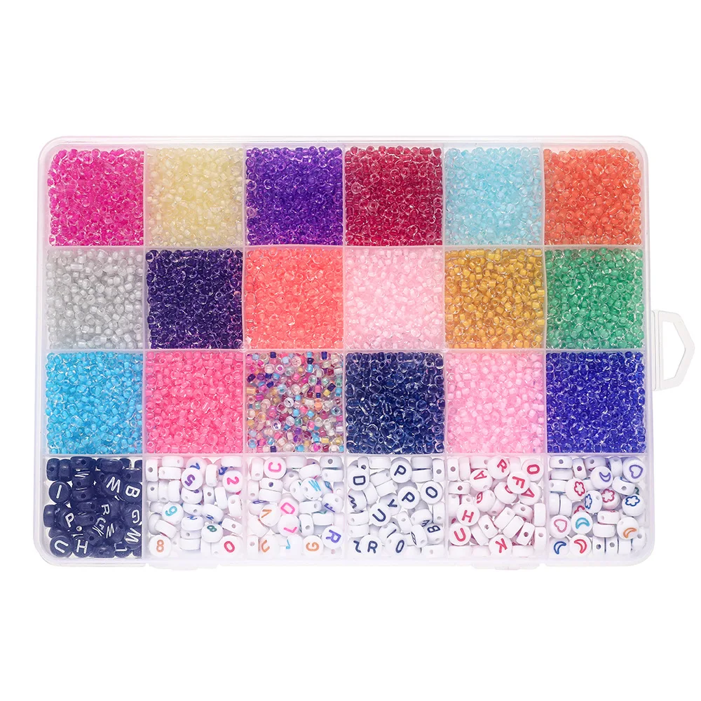 24 Grids Colors Seed Black Round Acrylic Letter Beads Jewelry DIY Making Bracelets Necklace DIY Clay Beads Kit Set