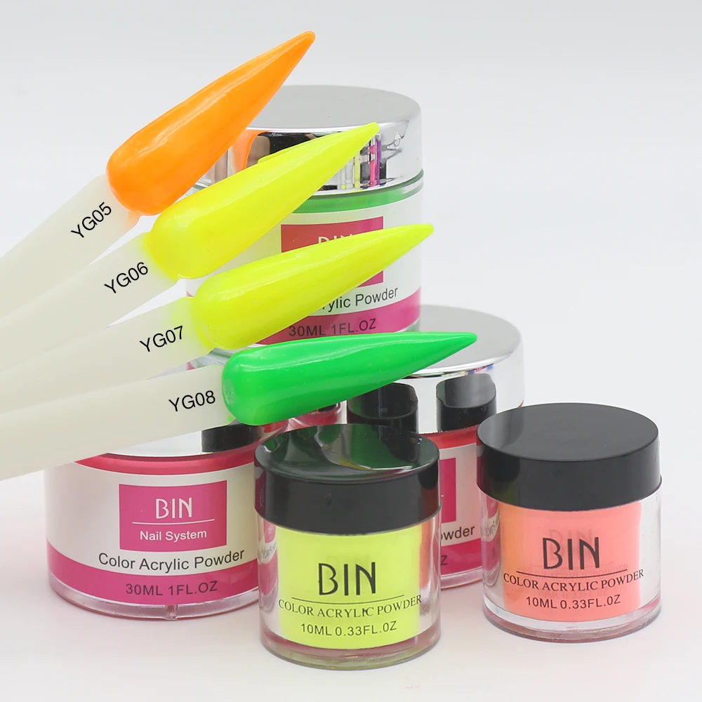 BIN 10ml Neon Acrylic dipping Nail Powder Professional manicure Polymer Powder for Nail Extension