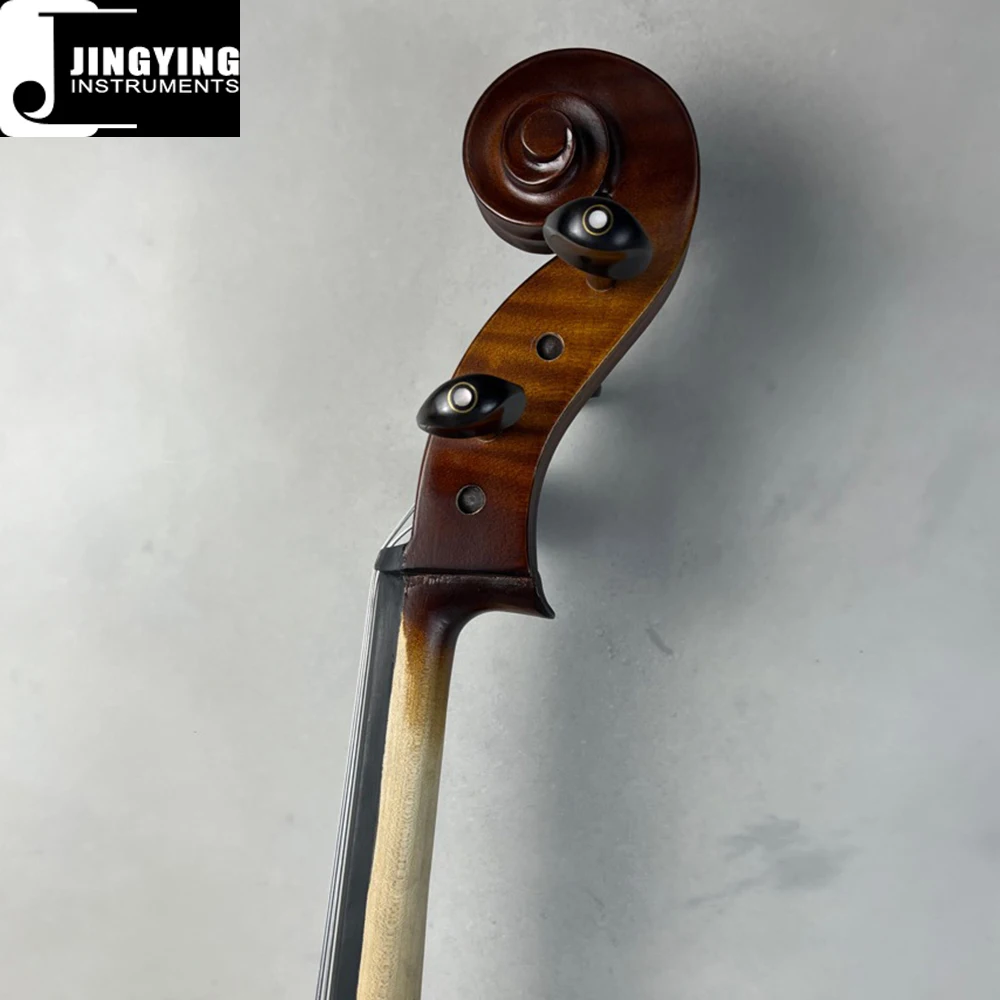 2024 Jingying Music String Instruments,JYCE-E600 Solid Wood Spruce Panel Cello Matte Flamed Maple Practice Cello