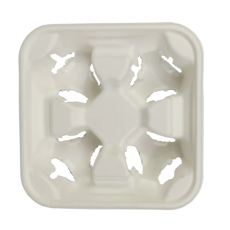 White sugar cane Bagasse 4 coffee cups holder