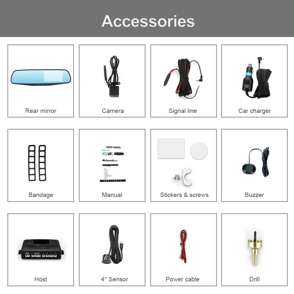 Whole Sale 4.3 Inch Dual Lens Rear View Dvr Parking Sensor Rearview Mirror Car Dash Cam Full Hd 1080P Car Video Camera Black Box