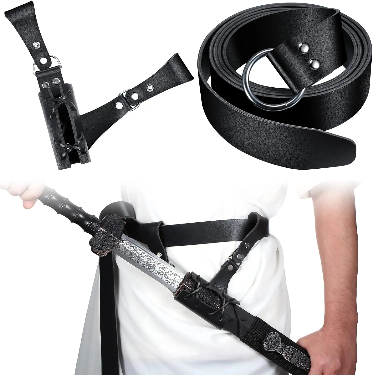 Medieval Leather Sword Frog with Belt Sword Holder Belt Rapier Scabbard Knight Leather Belt for Men and Women