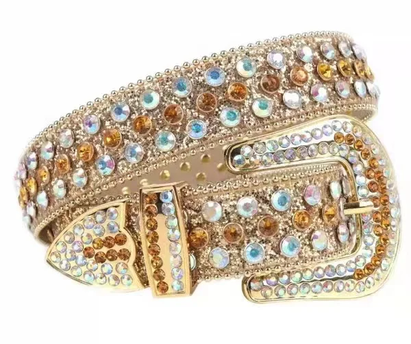 Luxury Western Rhinestone Belt Diamond Buckle High Quality Leather Fashion Crystal Jeans Belt for Women