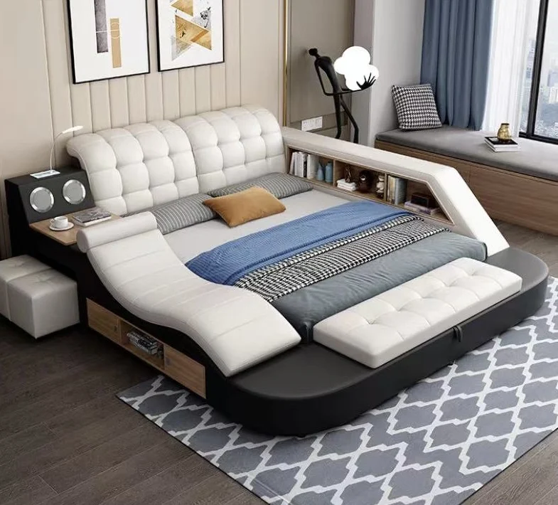 Factory multi-functional massage storage tatami leather bed 1.5m 1.8m simple double bed