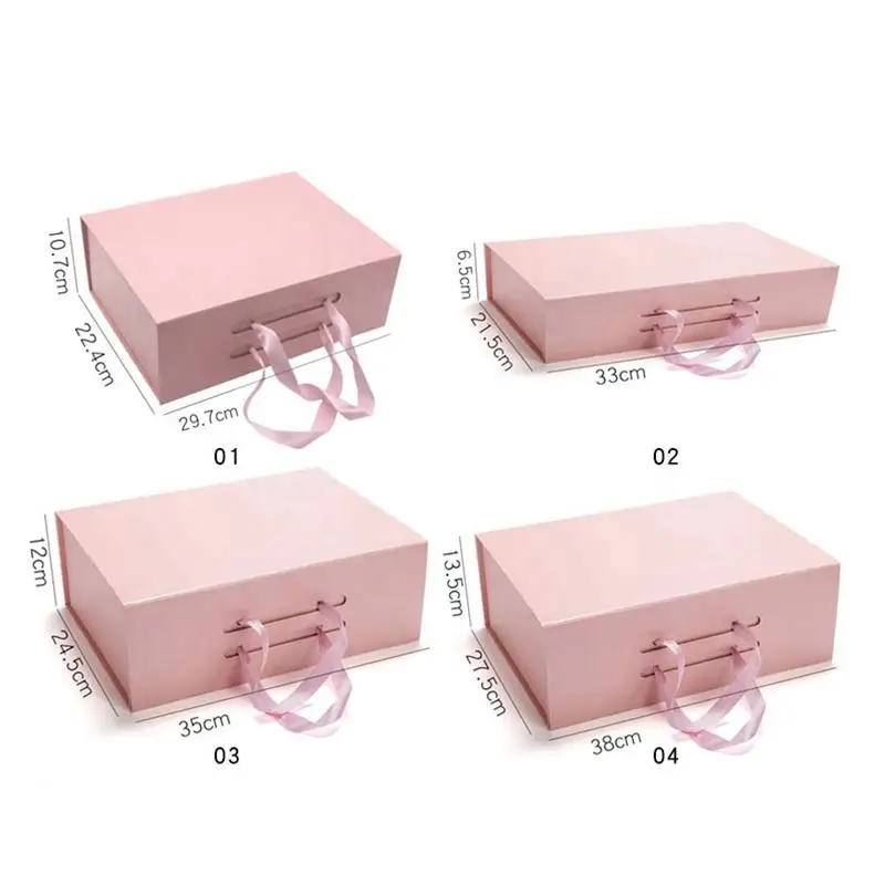 2022 New Arrivals Magnetic Gift Box Pink Packaging Custom Logo Printed Magnetic Folding Paper Flat Pack Gift Boxes With Handle