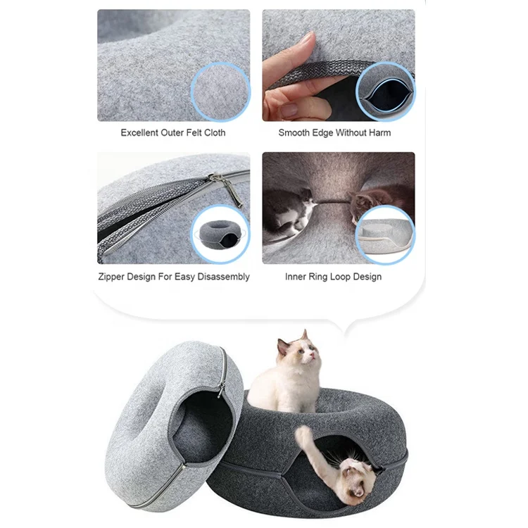 BunnyHi MSD002 Cat Nest Home Tunnel High Quality Customize Different Size And Logo Donut Felt Toy Cat Bed House