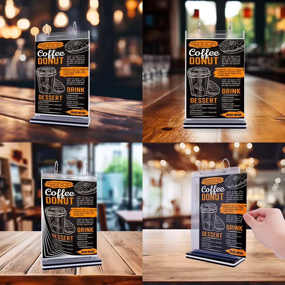 Flip Menu Stand Menu Advertising Display Stand Business Card Display Table Sign Display Stand 6-page Flipping Sign Holder