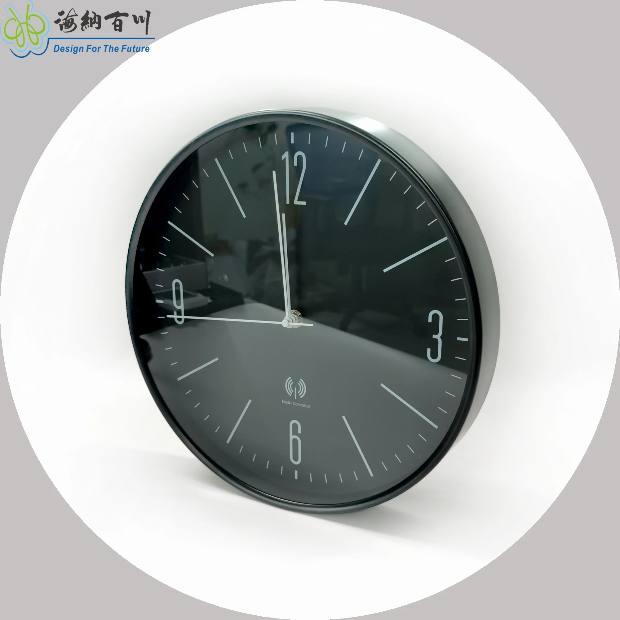 Contemporary 30CM Stainless Steel Digital Wall Clock Abstract Pattern RC Quartz Clock for Living Room Needle Display Cound Shape
