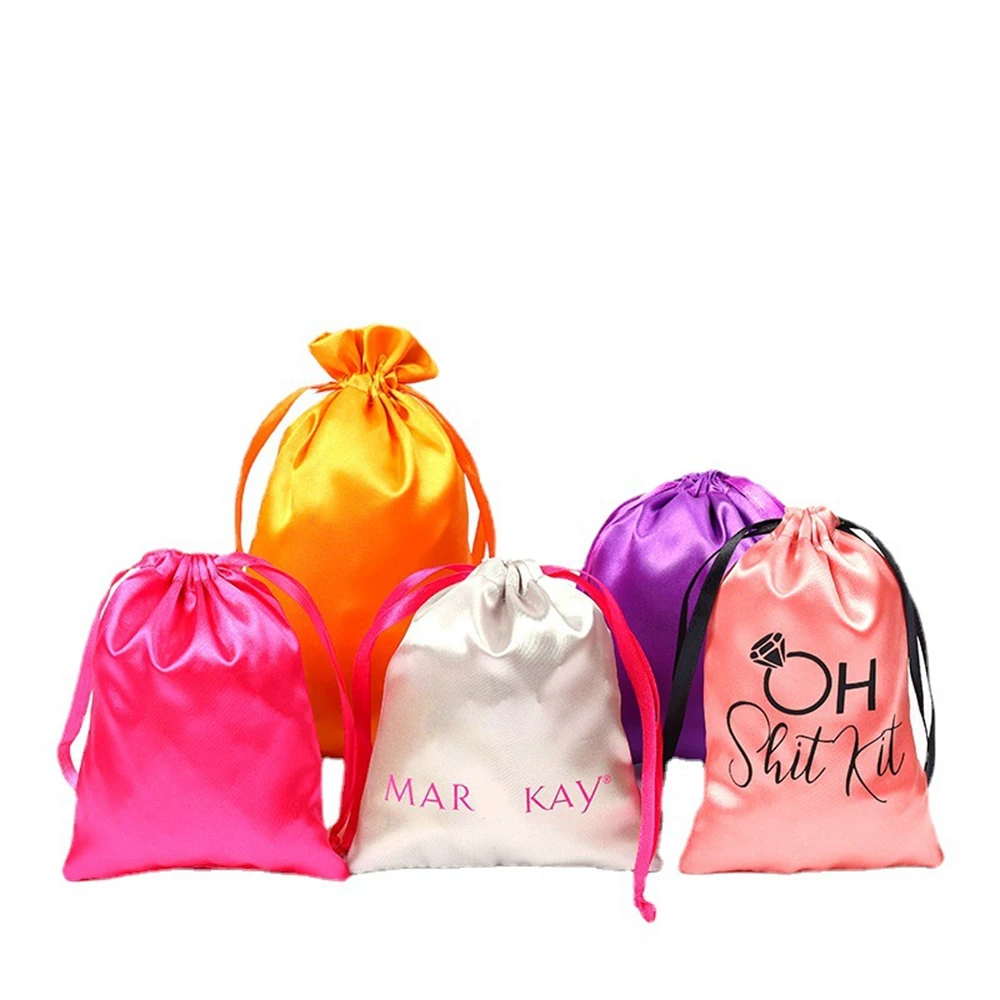 New Hair silk pouch satin drawstring bag with custom design