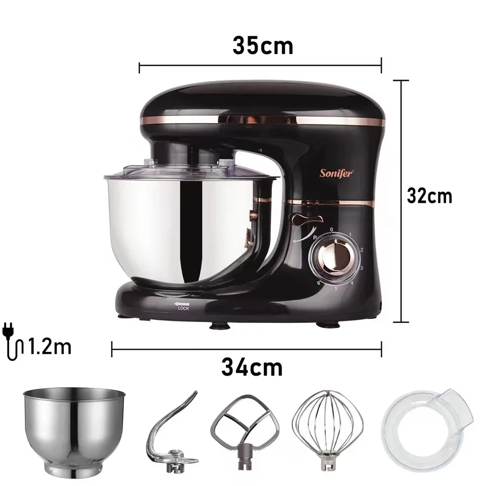 Sonifer SF-8064 home appliances 1400W copper motor multifunction 6 speed die cast dough beater whisk electric stand food mixers