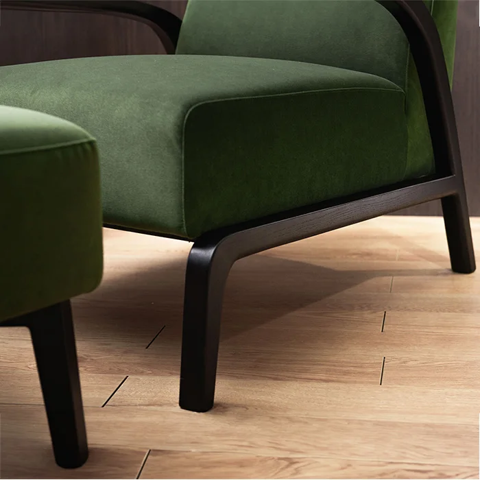 Luxury Living Room  Furniture Nordic Style Comfortable Upholstered Seat Modern Green Velvet Arm Lounge Chair with Ottoman