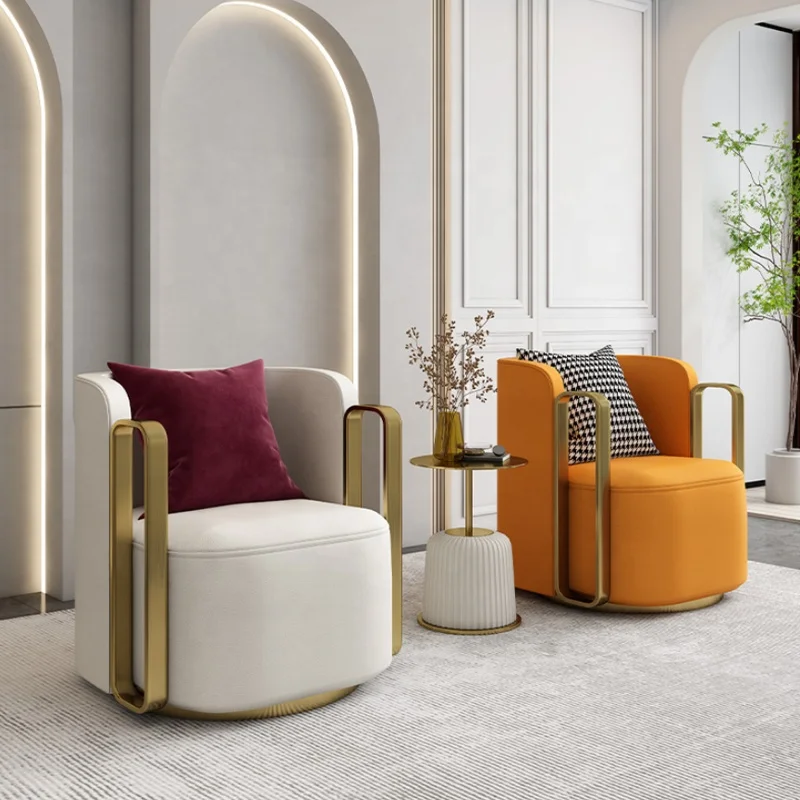 Роскошная мебель для отеля, художественное вращающееся кресло, современное золото, нержавеющая сталь, кожа, искусство, гостиная, диван, стул для отдыха