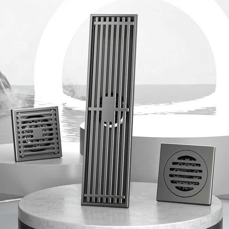 Прямоугольная полоса для ванной комнаты с магнитным сердечником против насекомых и дезодоранта, дренаж для пола из нержавеющей стали, серый напольный дренаж