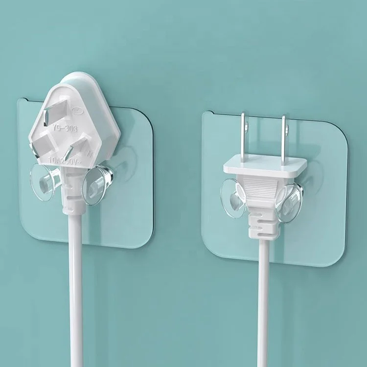 Multifunctional transparent power plug hook Socket pin bracket free perforation-free traceless storage plastic sticky hook