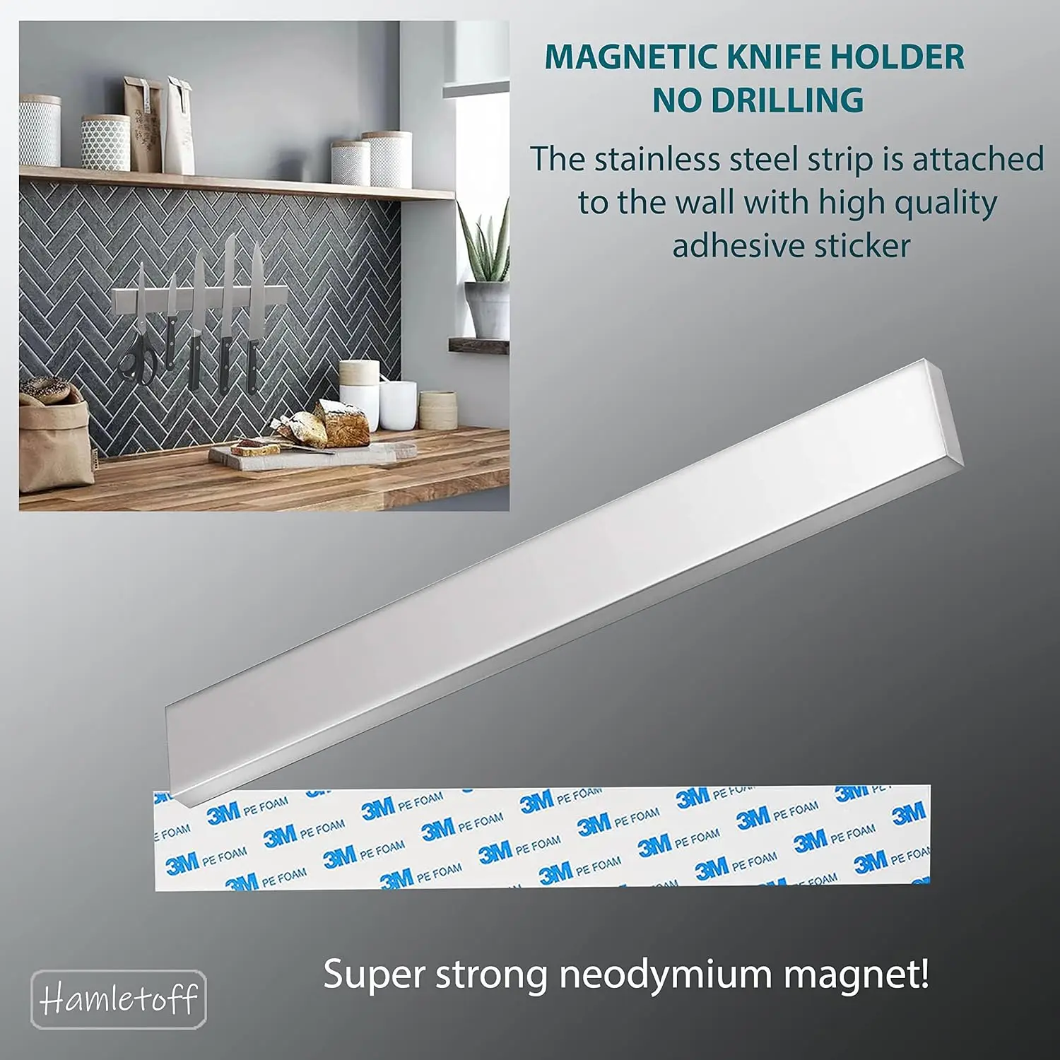 Magnet Hot Selling Kitchen Knives Accessories Stainless Steel Magnet Strip Rack Magnetic Knife Holder For Wall