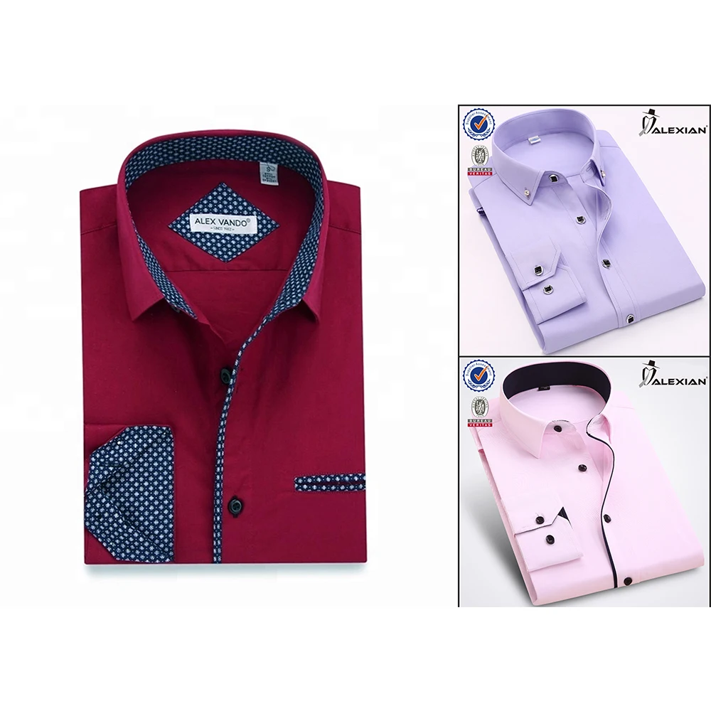 2021 Get Free Sample Contrast Color Collar and Cuff  Solid Custom Slim Fit Dress Shirt for Men