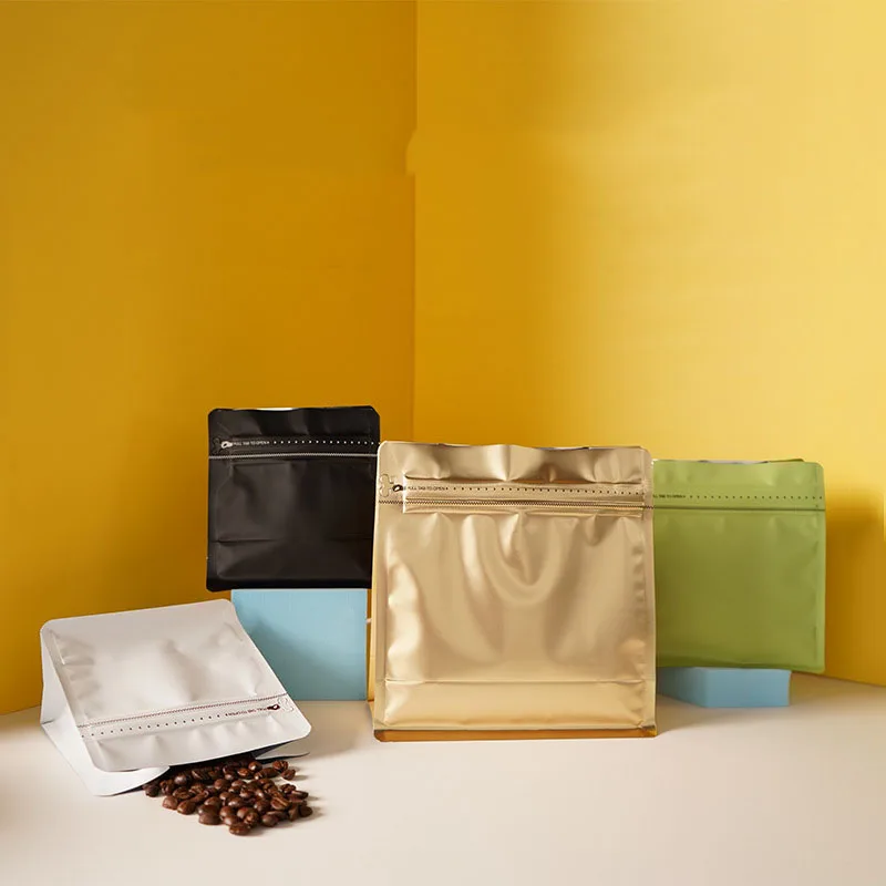 IMEE Universal Colorful Eight Side Seal Self-standing Coffee Bean Packing Bag One-way Exhaust Valve Aluminum Foil Coffee Bag