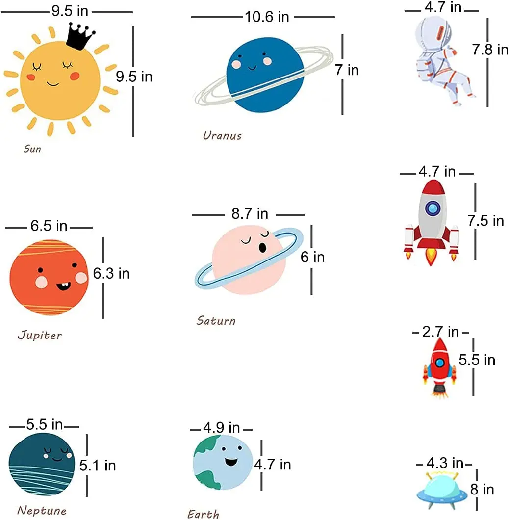 Space Planet Wall Decals Boy Room,Large Wall Stickers Kids Bedroom Peel and Stick Removable,Cute Wall Stickers Decals Decor for