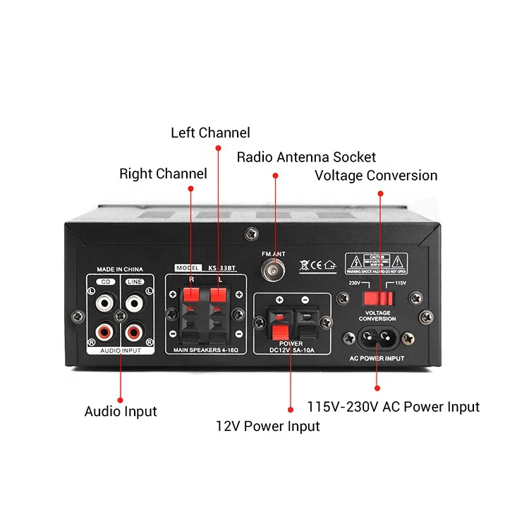  KS-33BT 1000W 2CH усилитель Bluetooth 2xMic вход Цифровой домашний стерео HiFi FM