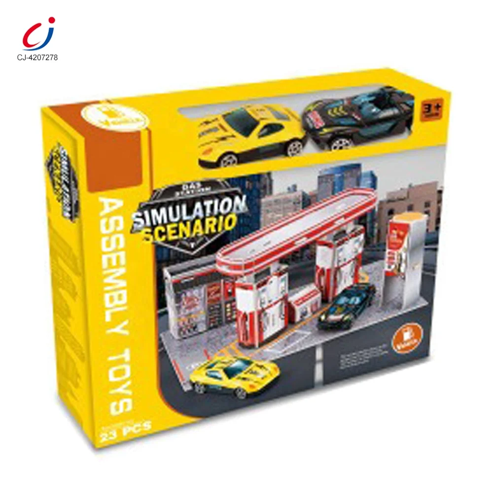 Chengji kids stem diy educational toys simulated scene 3D puzzles game set gas station toys for kids