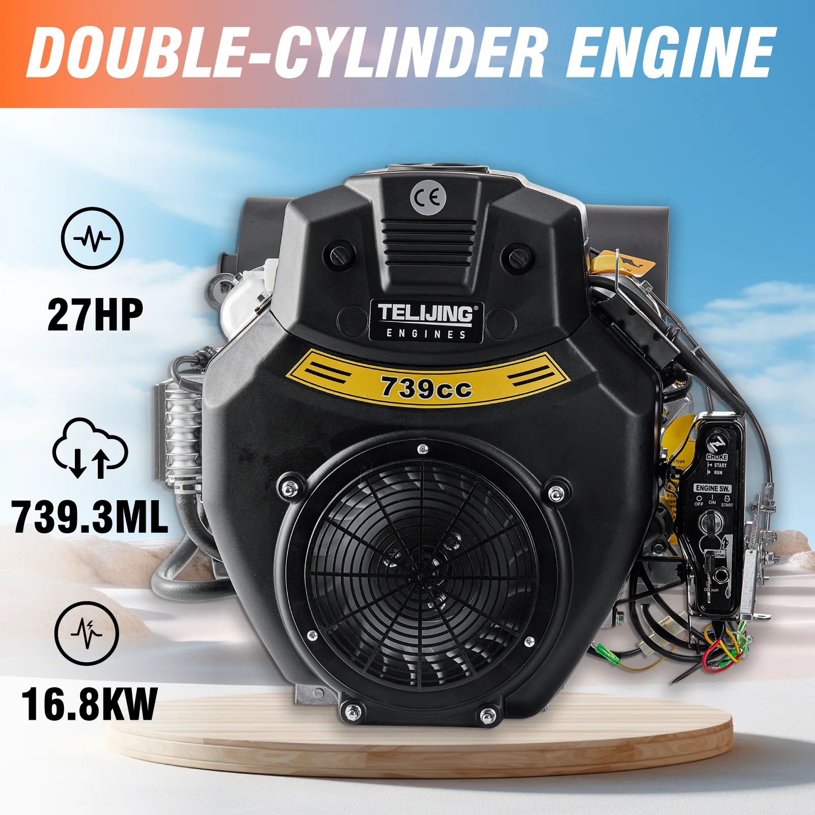 Industrial Machinery OHV TJ740 Gasoline Engines 739cc Two Cylinder Forced Cooling 27Hp 16.8kw for Multiple Agricultural Use