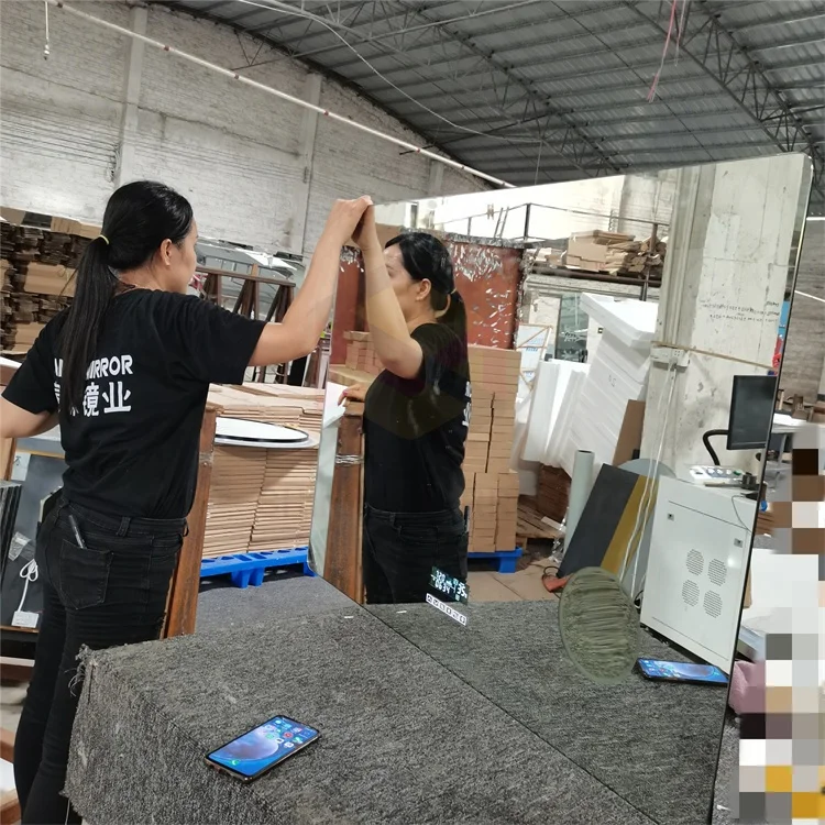 Custom  rectangular frameless smart led mirror with magnifying glass, time, temperature, Bluetooth for bathroom
