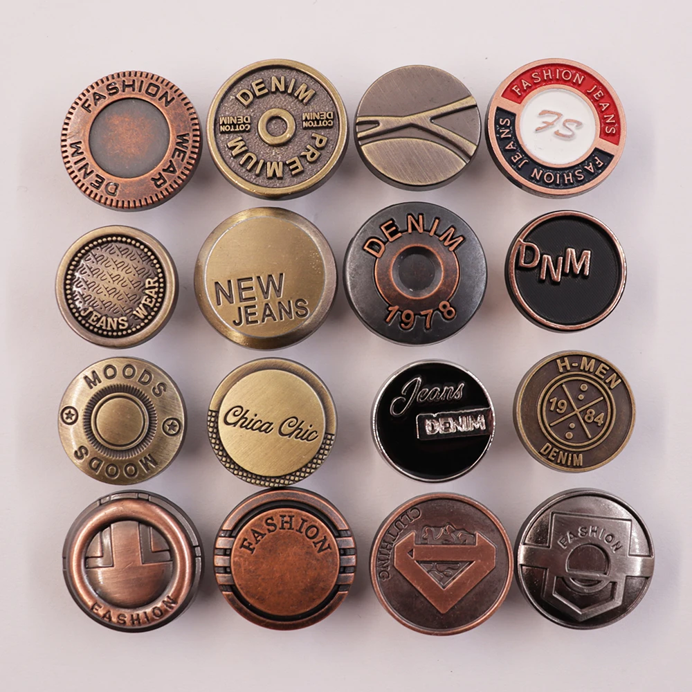 Jinyi Button Factory Engraved Classic Custom Logo Pattern Clothes Jacket Button Metal Zinc Alloy Denim Jeans Button and Rivets