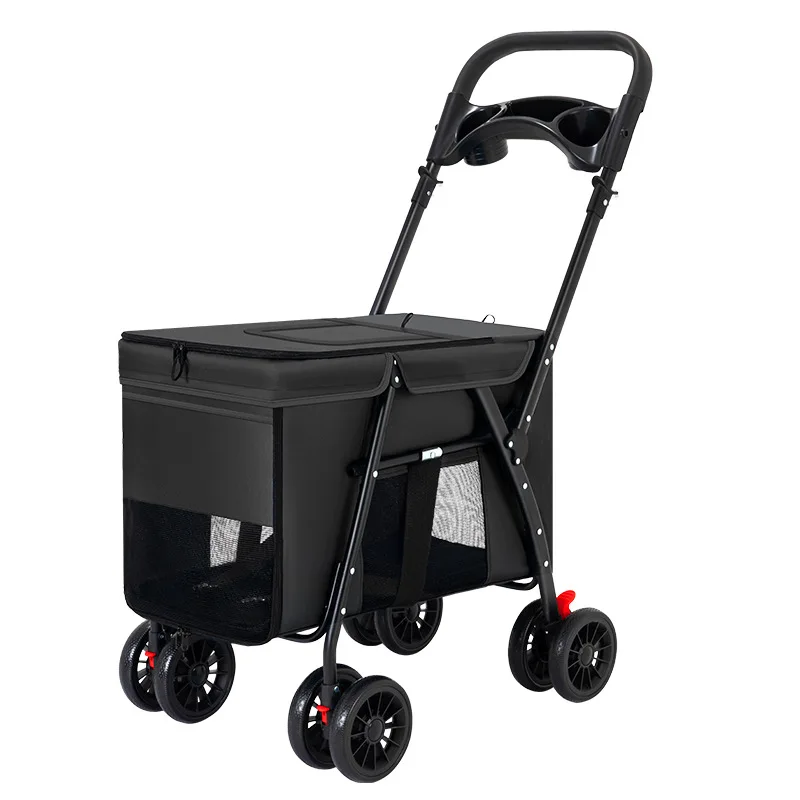 Wholesale detachable 4 wheels dog trolley carrier cloth bag trolley cart folding shopping cart pet carts  for dogs and cats