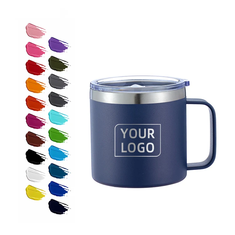 Custom Logo 14Oz Stainless Steel Travel Tumbler Cup Vacuum Insulated Camping Coffee Mug With Handle