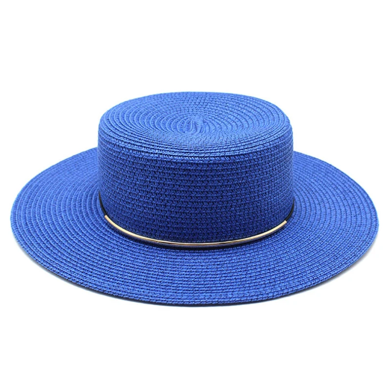  Wholesale Summer Women Straw Wide Brim Custom Color Plain Paper band Beach Panama Fedora