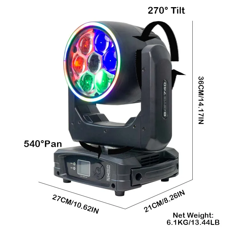 Kinusdjs 7 Bee Eyes Moving head light 7*40W RGBW 4in1 zoom LED with Halo ring moving head light DJ Wedding Club DMX light